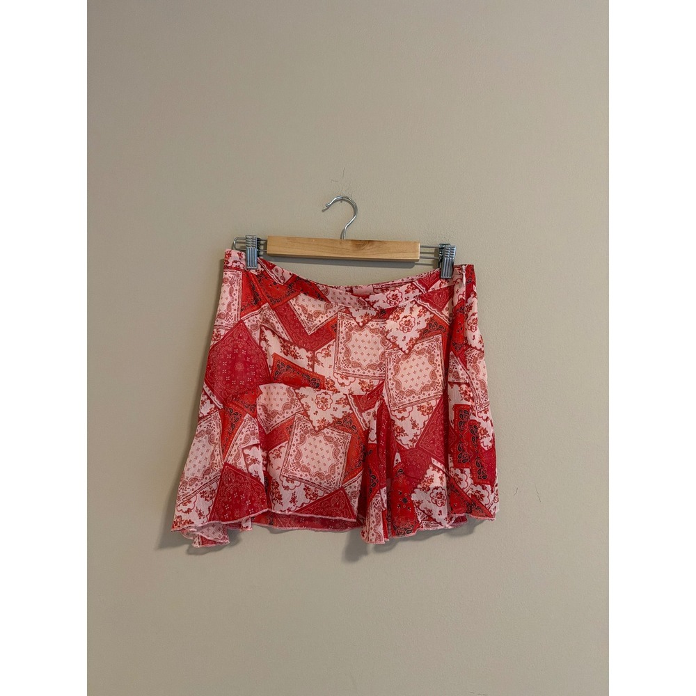 No Boundaries Red Patchwork Bandana Print Ruffle Mini Skirt Womens Small 4-6